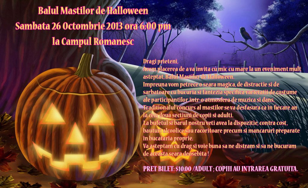 Balul Mastilor de Halloween @ Campul Romanesc, Hamilton | OCT 26