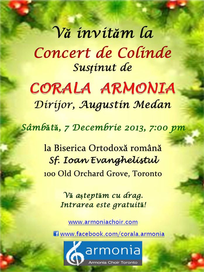 #Christmas – Concert de Colinde cu Corala Armonia @ Sf. Ioan Evanghelistul | DEC 7
