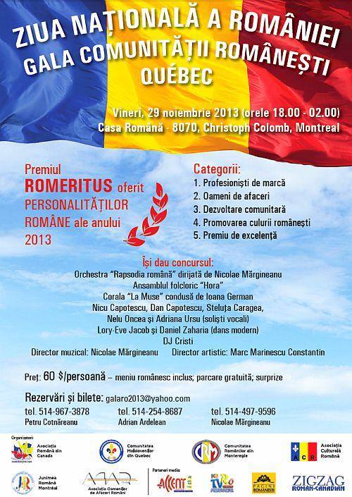 #1Decembrie – Gala Comunitatii Romanesti din Quebec editia a II-a | NOV 29 | ANUNLAT